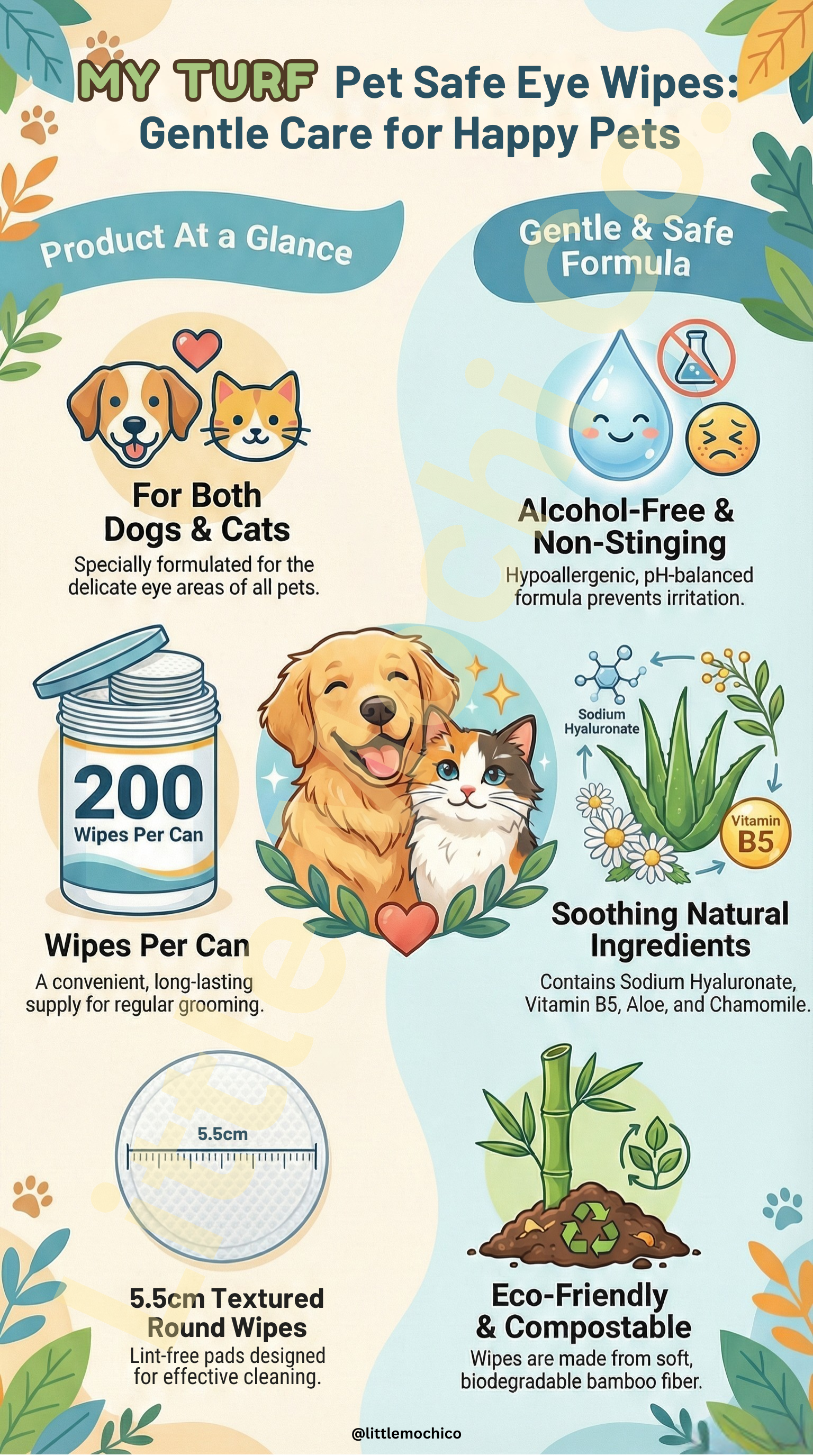 My Turf - Premium Pet Eye Wipes Gentle Tear Stain Remover for Dogs & Cats (200 pcs)