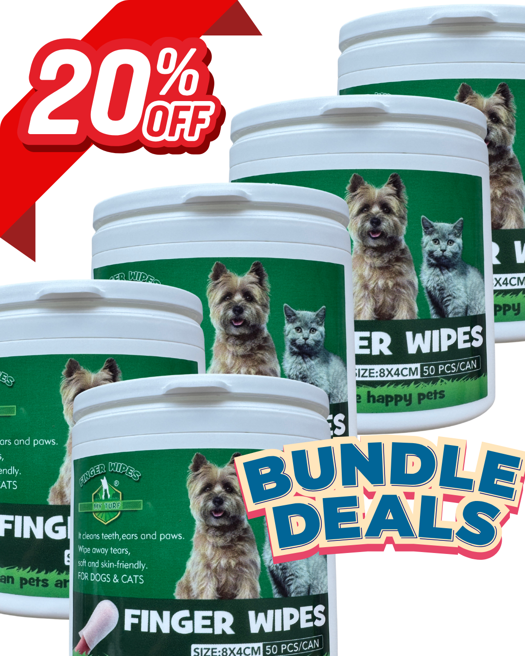 My Turf - Premium Finger Wipes for Pet Ears, Teeth and Paws for Dogs & Cats (50 pcs)
