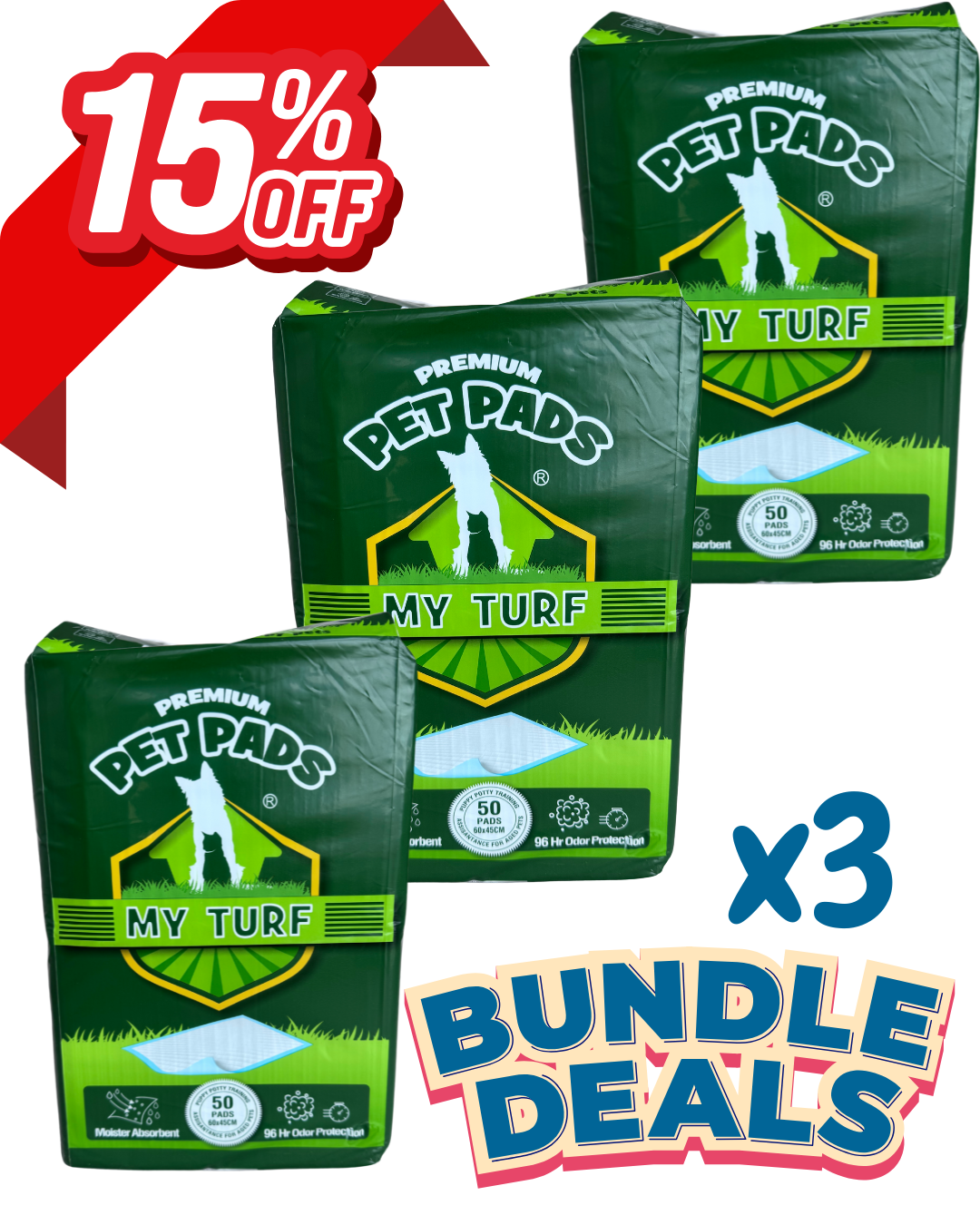 My Turf - Premium Ultra Absorbent Training Pee Pads Small/Medium Size (100/50pcs)