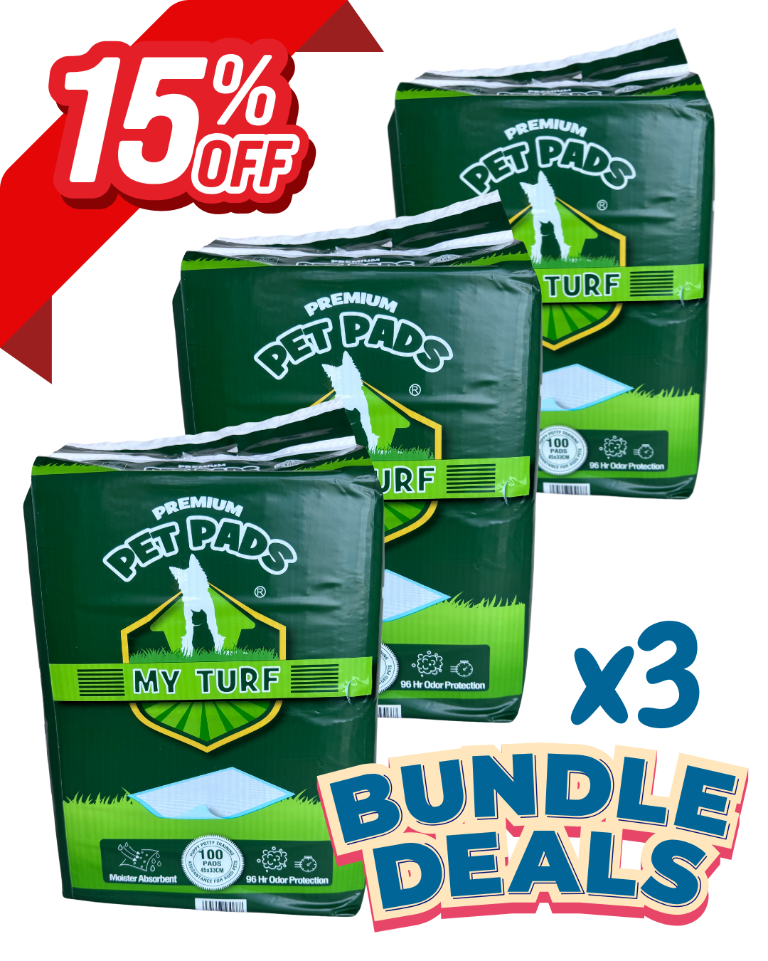 My Turf - Premium Ultra Absorbent Training Pee Pads Small/Medium Size (100/50pcs)